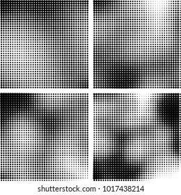 Halftone vector black white. Abstract pattern of dots on a white background. Collection of four textures for printing on business cards, labels, posters, badges and design your own