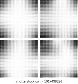 Halftone vector black white. Abstract pattern of dots on a white background. Collection of four textures for printing on business cards, labels, posters, badges and design your own