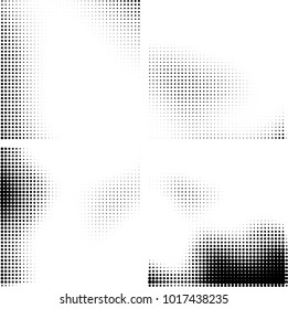 Halftone vector black white. Abstract pattern of dots on a white background. Collection of four textures for printing on business cards, labels, posters, badges and design your own