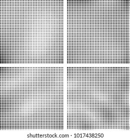 Halftone vector black white. Abstract pattern of dots on a white background. Collection of four textures for printing on business cards, labels, posters, badges and design your own