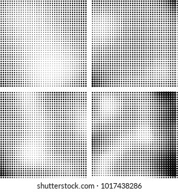 Halftone vector black white. Abstract pattern of dots on a white background. Collection of four textures for printing on business cards, labels, posters, badges and design your own