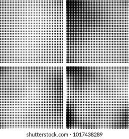 Halftone vector black white. Abstract pattern of dots on a white background. Collection of four textures for printing on business cards, labels, posters, badges and design your own