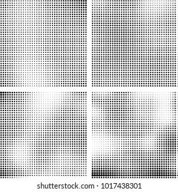 Halftone vector black white. Abstract pattern of dots on a white background. Collection of four textures for printing on business cards, labels, posters, badges and design your own