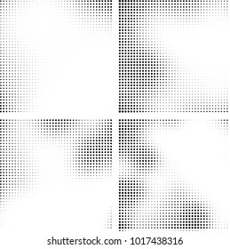 Halftone vector black white. Abstract pattern of dots on a white background. Collection of four textures for printing on business cards, labels, posters, badges and design your own