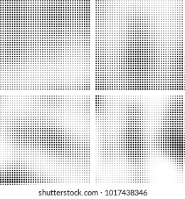 Halftone vector black white. Abstract pattern of dots on a white background. Collection of four textures for printing on business cards, labels, posters, badges and design your own