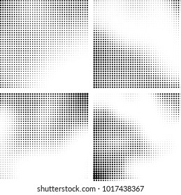 Halftone vector black white. Abstract pattern of dots on a white background. Collection of four textures for printing on business cards, labels, posters, badges and design your own