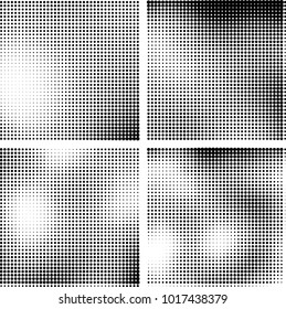 Halftone vector black white. Abstract pattern of dots on a white background. Collection of four textures for printing on business cards, labels, posters, badges and design your own