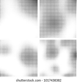 Halftone vector black white. Abstract pattern of dots on a white background. Collection of four textures for printing on business cards, labels, posters, badges and design your own