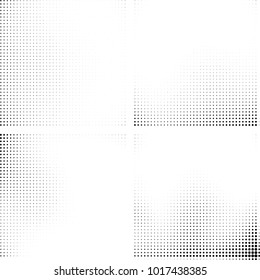 Halftone vector black white. Abstract pattern of dots on a white background. Collection of four textures for printing on business cards, labels, posters, badges and design your own