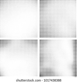 Halftone vector black white. Abstract pattern of dots on a white background. Collection of four textures for printing on business cards, labels, posters, badges and design your own