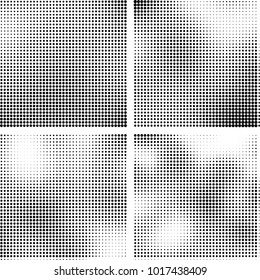 Halftone vector black white. Abstract pattern of dots on a white background. Collection of four textures for printing on business cards, labels, posters, badges and design your own