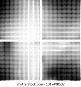 Halftone vector black white. Abstract pattern of dots on a white background. Collection of four textures for printing on business cards, labels, posters, badges and design your own