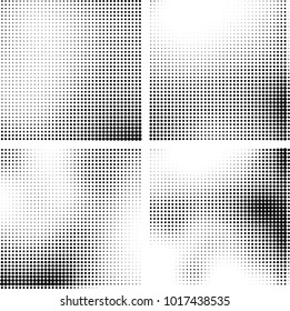 Halftone vector black white. Abstract pattern of dots on a white background. Collection of four textures for printing on business cards, labels, posters, badges and design your own