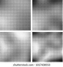 Halftone vector black white. Abstract pattern of dots on a white background. Collection of four textures for printing on business cards, labels, posters, badges and design your own