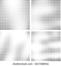 Halftone vector black white. Abstract pattern of dots on a white background. Collection of four textures for printing on business cards, labels, posters, badges and design your own