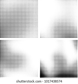 Halftone vector black white. Abstract pattern of dots on a white background. Collection of four textures for printing on business cards, labels, posters, badges and design your own