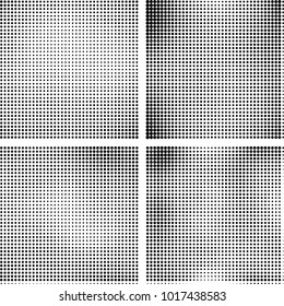 Halftone vector black white. Abstract pattern of dots on a white background. Collection of four textures for printing on business cards, labels, posters, badges and design your own