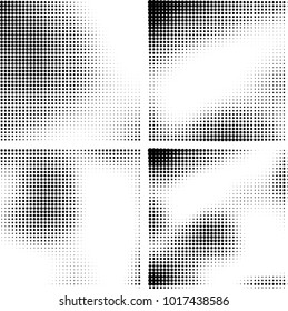 Halftone vector black white. Abstract pattern of dots on a white background. Collection of four textures for printing on business cards, labels, posters, badges and design your own