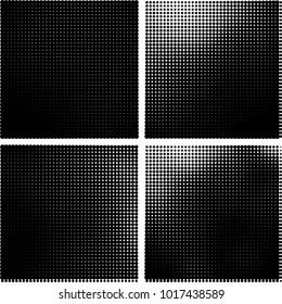 Halftone vector black white. Abstract pattern of dots on a white background. Collection of four textures for printing on business cards, labels, posters, badges and design your own