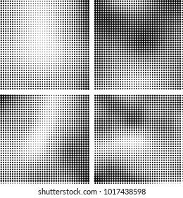 Halftone vector black white. Abstract pattern of dots on a white background. Collection of four textures for printing on business cards, labels, posters, badges and design your own