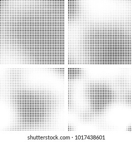 Halftone vector black white. Abstract pattern of dots on a white background. Collection of four textures for printing on business cards, labels, posters, badges and design your own