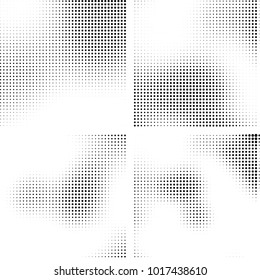 Halftone vector black white. Abstract pattern of dots on a white background. Collection of four textures for printing on business cards, labels, posters, badges and design your own