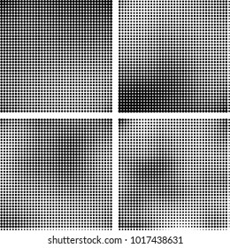 Halftone vector black white. Abstract pattern of dots on a white background. Collection of four textures for printing on business cards, labels, posters, badges and design your own