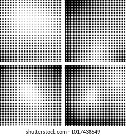 Halftone vector black white. Abstract pattern of dots on a white background. Collection of four textures for printing on business cards, labels, posters, badges and design your own