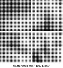 Halftone vector black white. Abstract pattern of dots on a white background. Collection of four textures for printing on business cards, labels, posters, badges and design your own