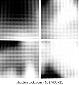 Halftone vector black white. Abstract pattern of dots on a white background. Collection of four textures for printing on business cards, labels, posters, badges and design your own