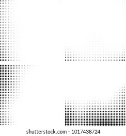 Halftone vector black white. Abstract pattern of dots on a white background. Collection of four textures for printing on business cards, labels, posters, badges and design your own