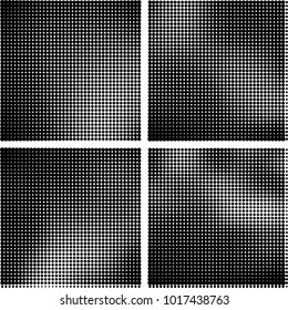 Halftone vector black white. Abstract pattern of dots on a white background. Collection of four textures for printing on business cards, labels, posters, badges and design your own