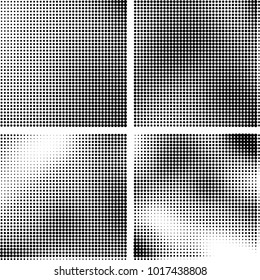 Halftone vector black white. Abstract pattern of dots on a white background. Collection of four textures for printing on business cards, labels, posters, badges and design your own