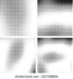 Halftone vector black white. Abstract pattern of dots on a white background. Collection of four textures for printing on business cards, labels, posters, badges and design your own