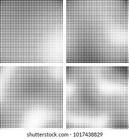 Halftone vector black white. Abstract pattern of dots on a white background. Collection of four textures for printing on business cards, labels, posters, badges and design your own
