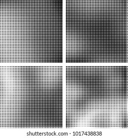 Halftone vector black white. Abstract pattern of dots on a white background. Collection of four textures for printing on business cards, labels, posters, badges and design your own