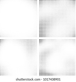 Halftone vector black white. Abstract pattern of dots on a white background. Collection of four textures for printing on business cards, labels, posters, badges and design your own