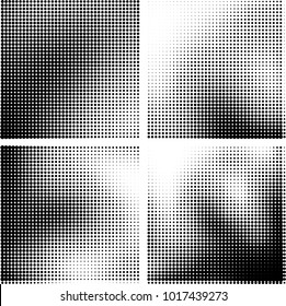 Halftone vector black white. Abstract pattern of dots on a white background. Collection of four textures for printing on business cards, labels, posters, badges and design your own