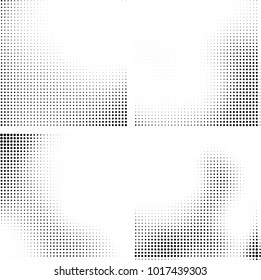 Halftone vector black white. Abstract pattern of dots on a white background. Collection of four textures for printing on business cards, labels, posters, badges and design your own