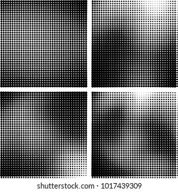 Halftone vector black white. Abstract pattern of dots on a white background. Collection of four textures for printing on business cards, labels, posters, badges and design your own