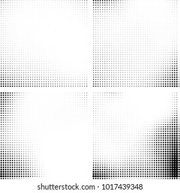 Halftone vector black white. Abstract pattern of dots on a white background. Collection of four textures for printing on business cards, labels, posters, badges and design your own