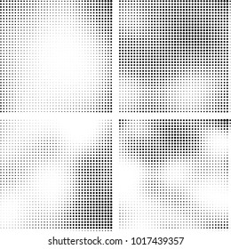 Halftone vector black white. Abstract pattern of dots on a white background. Collection of four textures for printing on business cards, labels, posters, badges and design your own