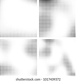 Halftone vector black white. Abstract pattern of dots on a white background. Collection of four textures for printing on business cards, labels, posters, badges and design your own
