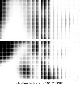 Halftone vector black white. Abstract pattern of dots on a white background. Collection of four textures for printing on business cards, labels, posters, badges and design your own