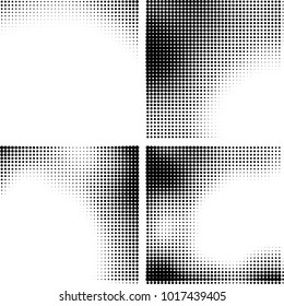Halftone vector black white. Abstract pattern of dots on a white background. Collection of four textures for printing on business cards, labels, posters, badges and design your own