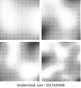 Halftone vector black white. Abstract pattern of dots on a white background. Collection of four textures for printing on business cards, labels, posters, badges and design your own