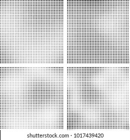 Halftone vector black white. Abstract pattern of dots on a white background. Collection of four textures for printing on business cards, labels, posters, badges and design your own