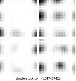 Halftone vector black white. Abstract pattern of dots on a white background. Collection of four textures for printing on business cards, labels, posters, badges and design your own
