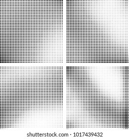 Halftone vector black white. Abstract pattern of dots on a white background. Collection of four textures for printing on business cards, labels, posters, badges and design your own