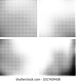 Halftone vector black white. Abstract pattern of dots on a white background. Collection of four textures for printing on business cards, labels, posters, badges and design your own